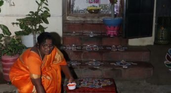புனித லாசரஸ் தேர் திருவிழாவிற்க்காக வரையப்பட்ட வண்ணமயமான கோலம்